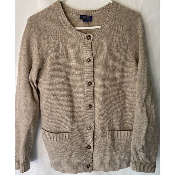 Pendleton Women Lambswool Cardigan Sweater Tan Petite Medium M PM Classic - Picture 1 of 8